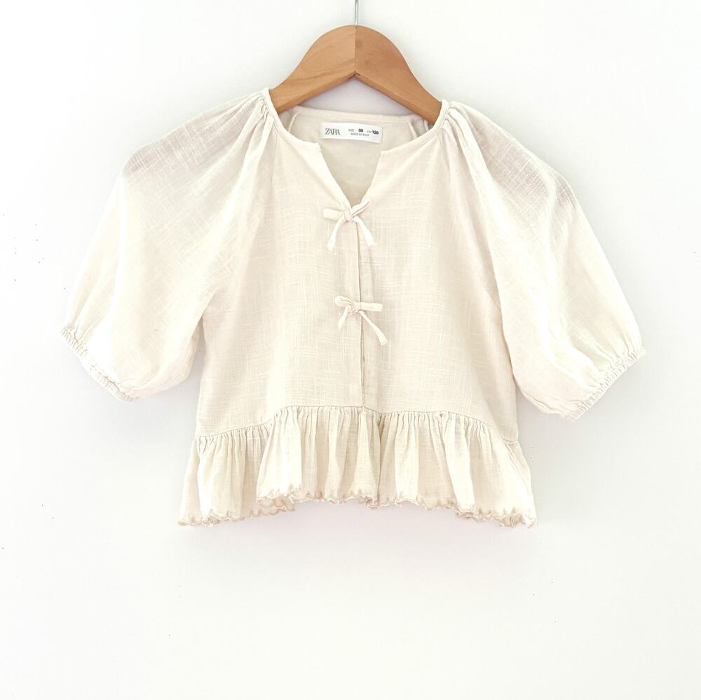 Zara Girls Blouse, White, Cotton, Size 8